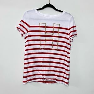 Tommy Hilfiger relaxed fit red and white striped with gold H Tshirt, size Medium